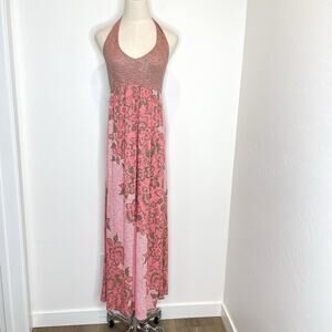 Tommy Bahama Halter Maxi Dress Womens Small Pink Brown Floral